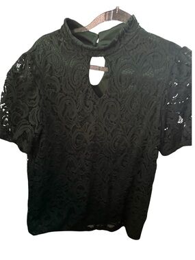 Women's dark green Lace Keyhole Top